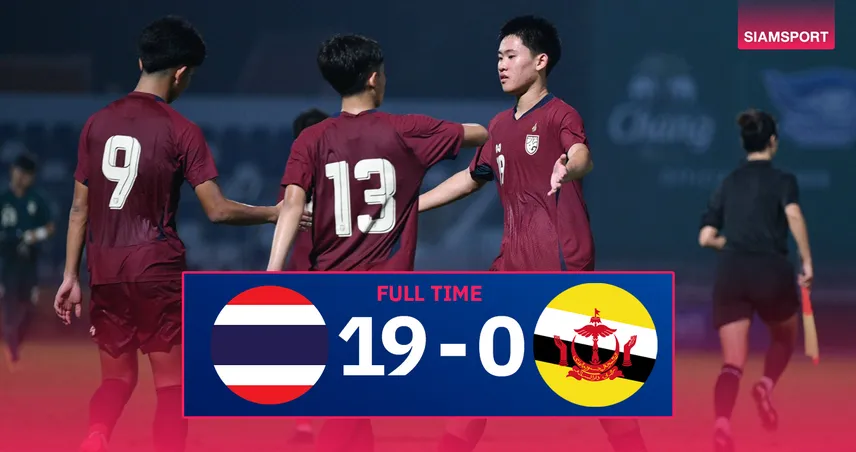 ทีมชาติไทยU17โหดแท้!ถล่มยับบรูไน19-0ลุ้นเข้ารอบเกมสุดท้าย