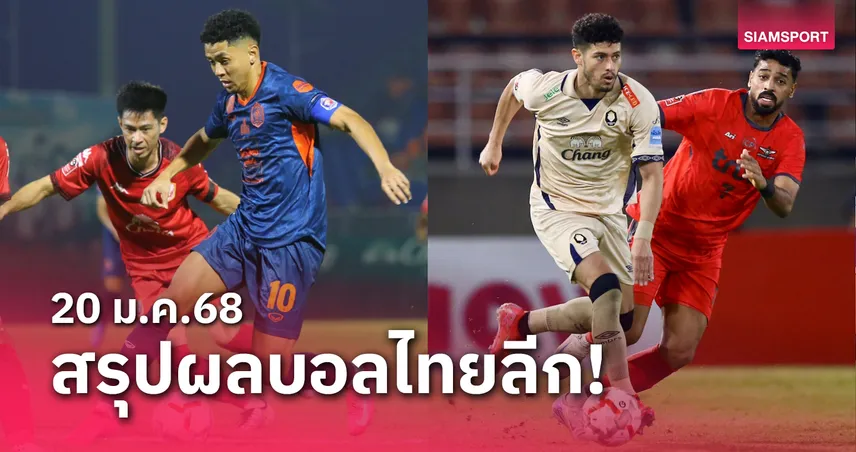 สรุปผลบอลไทยลีก ตารางคะแนน วันจันทร์ที่ 20 ม.ค.68